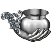 A silver censer held by a handle in the shape of an open hand